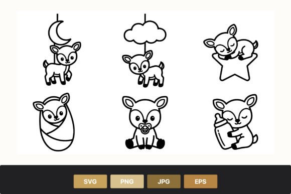 Download Baby Deer Line Art Cute Animal Set - Animal Collection