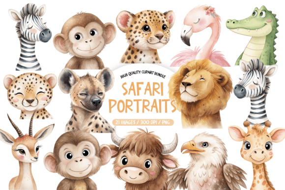 Download Safari Animal Portraits Clipart - Animal Collection